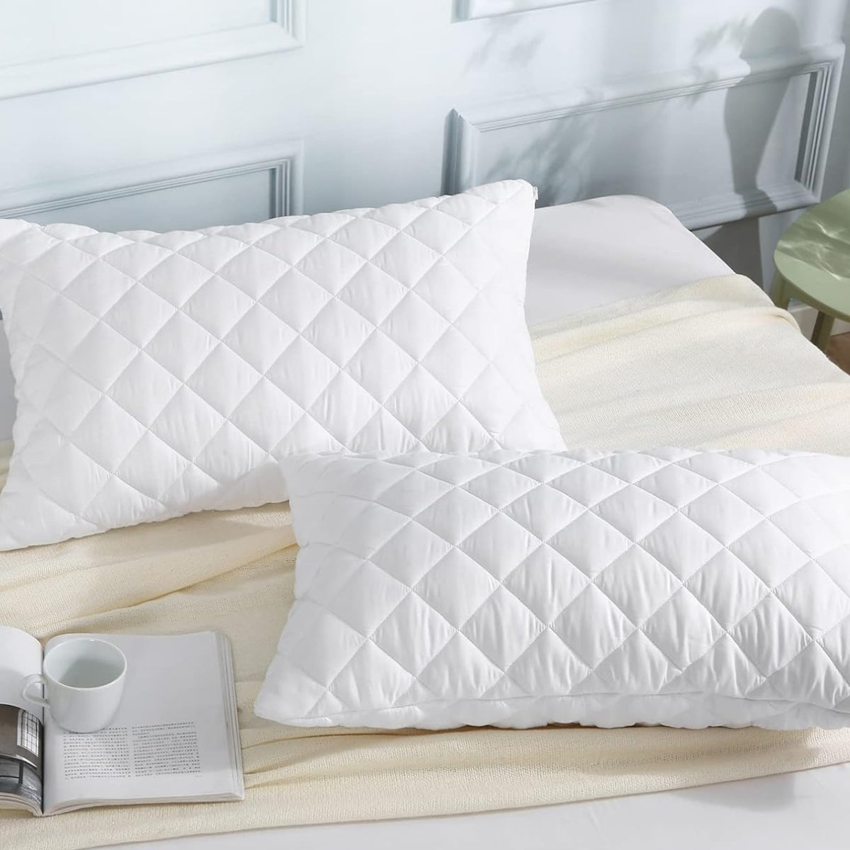 2-Pack Quilted Waterproof Pillow Protector 50x70 – Cotton Zippered Pillow Protector Set