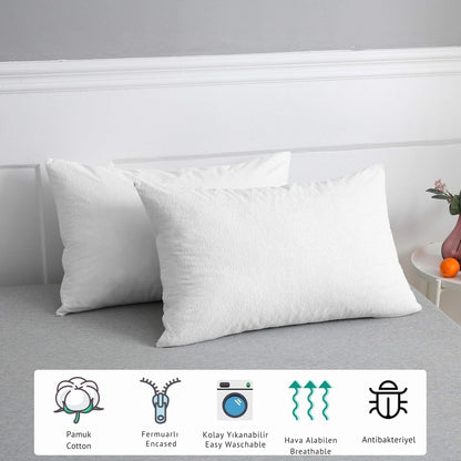 2-Pack Waterproof Pillow Protector 50x70 – Quilted Cotton, Zippered Pillow Cover