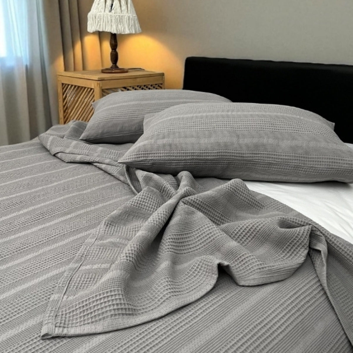 SoftNature Series Double %100 Cotton Bordered Breathable Pique Set | Lightweight, Non-Sweating and Stylish (200x230)