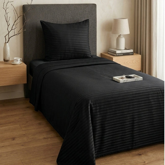 Imperial 100% Cotton Sateen Striped Single Duvet Cover Set – Fitted Sheet, Luxury Hotel Comfort