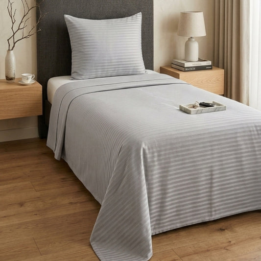 Imperial 100% Cotton Sateen Striped Single Duvet Cover Set – Fitted Sheet, Luxury Hotel Comfort