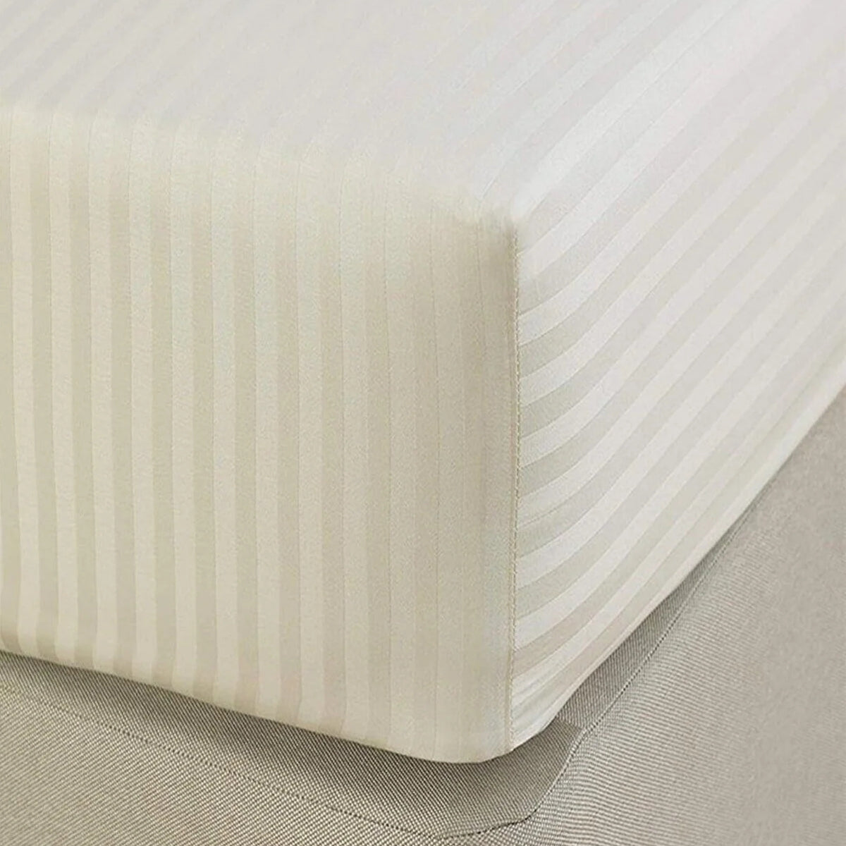 Armonia Series 82 Thread Count 100% Cotton Striped Sateen Duvet Cover Set - Double, Fitted Sheet Breathable Luxury Tight Weave