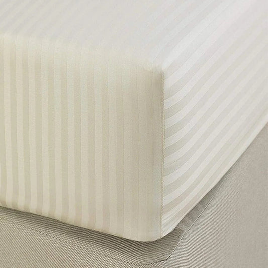 Armonia Series 82 Thread Count 100% Cotton Striped Sateen Duvet Cover Set - Double, Fitted Sheet Breathable Luxury Tight Weave
