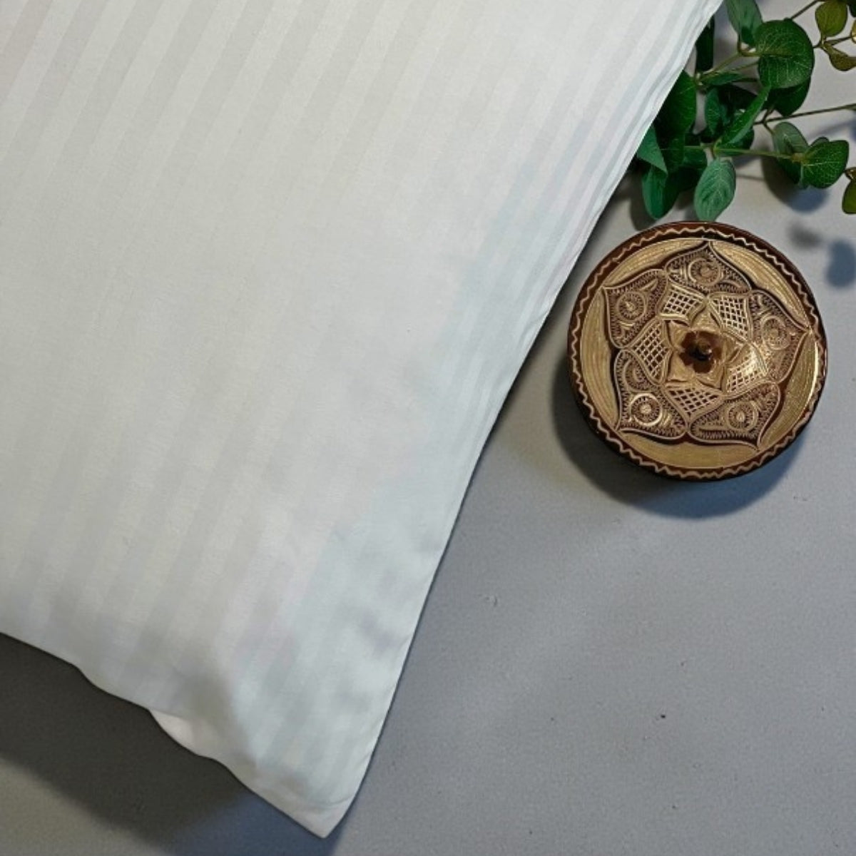 Milano Serisi 2’li Pamuk Saten Yastık Kılıfı 50x70 – 82 Tel Çizgili Beyaz, Lüks Otel Tipi Beyaz