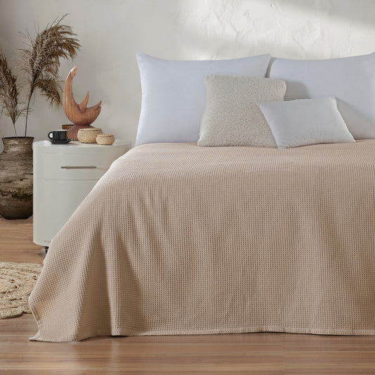 Zumra Series Single %100 Cotton Waffle Bedspread – Breathable Luxury Hotel Comfort (160x230)
