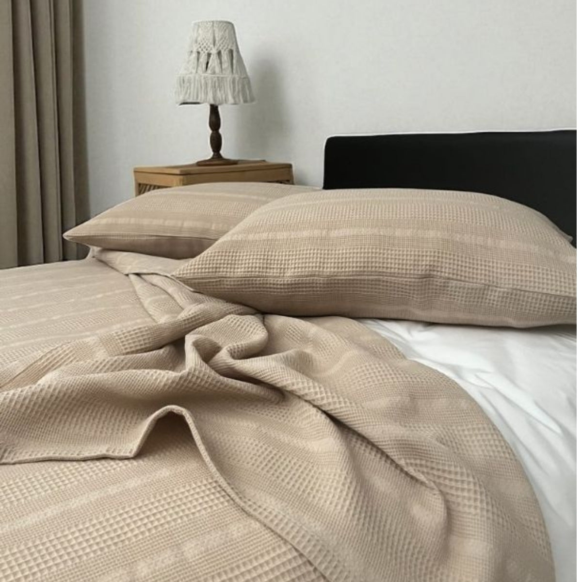 SoftNature Series Double %100 Cotton Bordered Breathable Pique Set | Lightweight, Non-Sweating and Stylish (200x230)