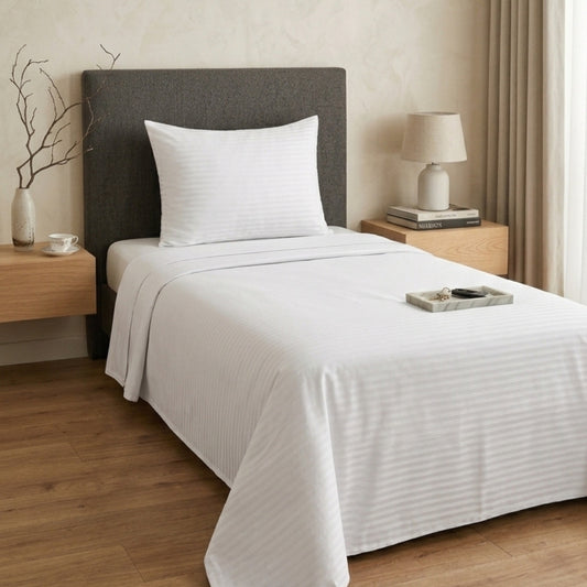Imperial 100% Cotton Sateen Striped Single Duvet Cover Set – Fitted Sheet, Luxury Hotel Comfort