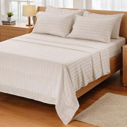 Armonia Series 82 Thread Count 100% Cotton Striped Sateen Duvet Cover Set - Double, Fitted Sheet Breathable Luxury Tight Weave