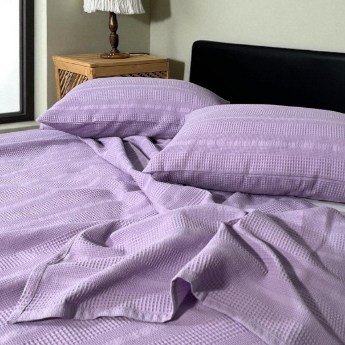 SoftNature Series Double %100 Cotton Bordered Breathable Pique Set | Lightweight, Non-Sweating and Stylish (200x230)