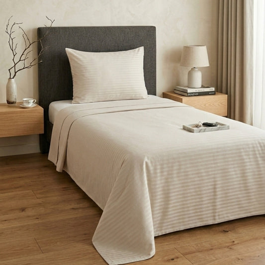 Imperial 100% Cotton Sateen Striped Single Duvet Cover Set – Fitted Sheet, Luxury Hotel Comfort