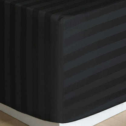 Armonia Series 82 Thread Count 100% Cotton Striped Sateen Duvet Cover Set - Double, Fitted Sheet Breathable Luxury Tight Weave