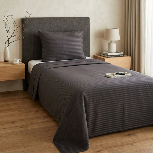 Imperial 100% Cotton Sateen Striped Single Duvet Cover Set – Fitted Sheet, Luxury Hotel Comfort