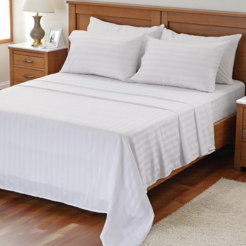 Armonia Series 82 Thread Count 100% Cotton Striped Sateen Duvet Cover Set - Double, Fitted Sheet Breathable Luxury Tight Weave