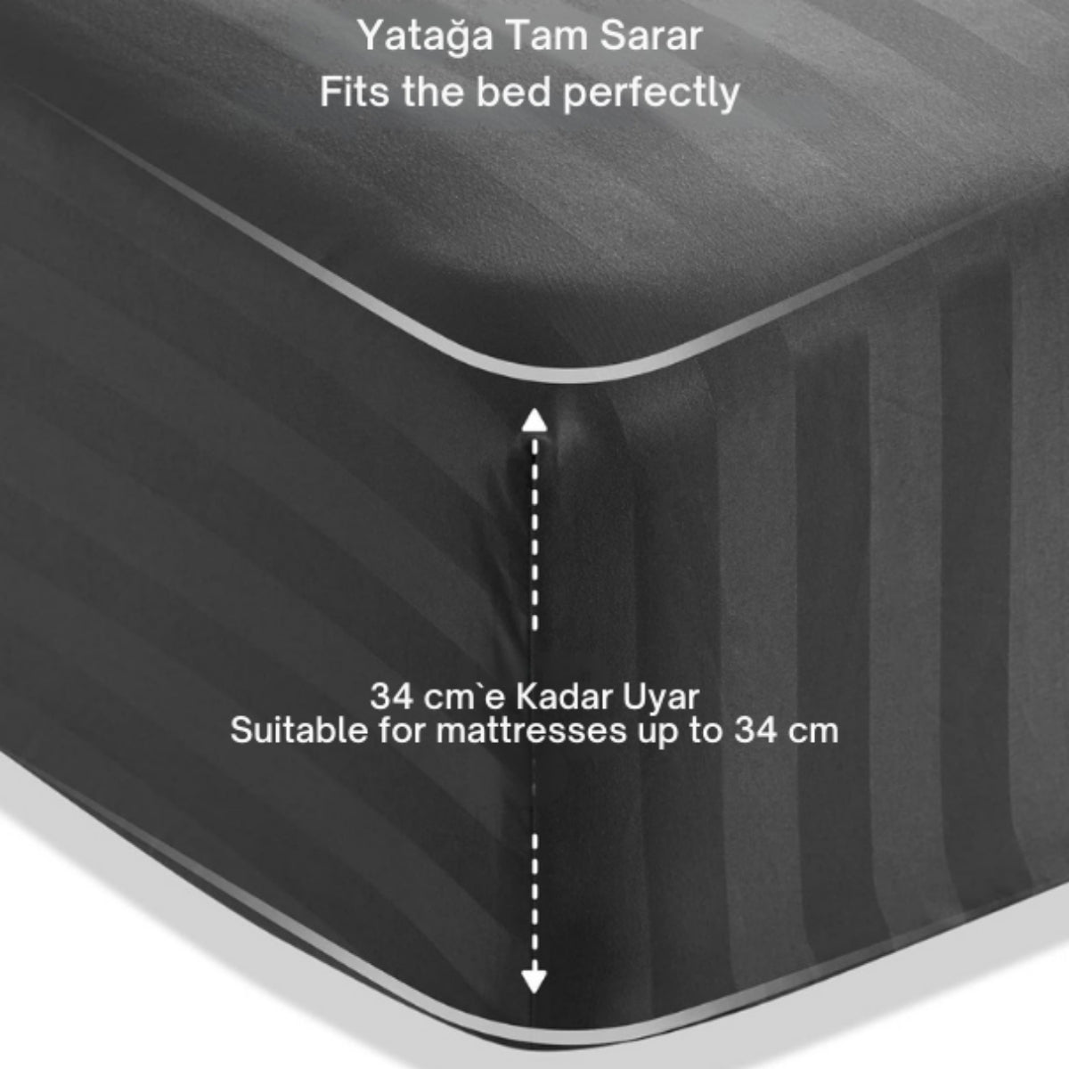 Platin Çizgili Saten Lastikli Çarşaf Takımı – Yumuşak ve Parlak Kumaş, Sadece Lastikli Model