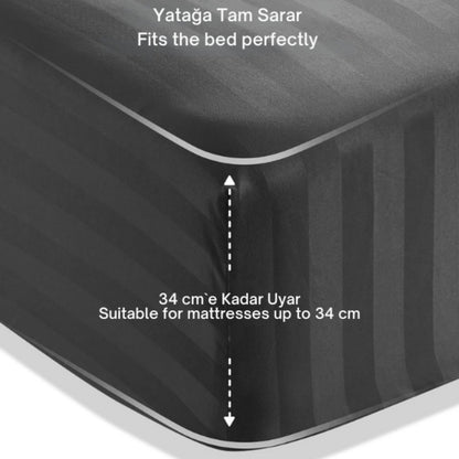 Platin Çizgili Saten Lastikli Çarşaf Takımı – Yumuşak ve Parlak Kumaş, Sadece Lastikli Model