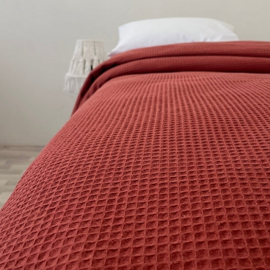 Zumra Series Single %100 Cotton Waffle Bedspread – Breathable Luxury Hotel Comfort (160x230)