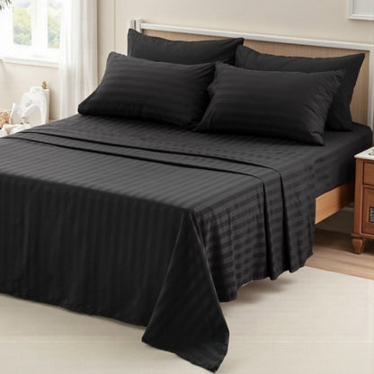 Armonia Series 82 Thread Count 100% Cotton Striped Sateen Duvet Cover Set - Double, Fitted Sheet Breathable Luxury Tight Weave