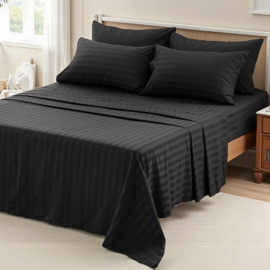 Armonia Series 82 Thread Count 100% Cotton Striped Sateen Duvet Cover Set - Double, Fitted Sheet Breathable Luxury Tight Weave