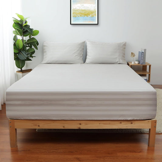 Platinum Striped Sateen Fitted Sheet Set – Soft and Shiny Fabric, Fitted Model Only