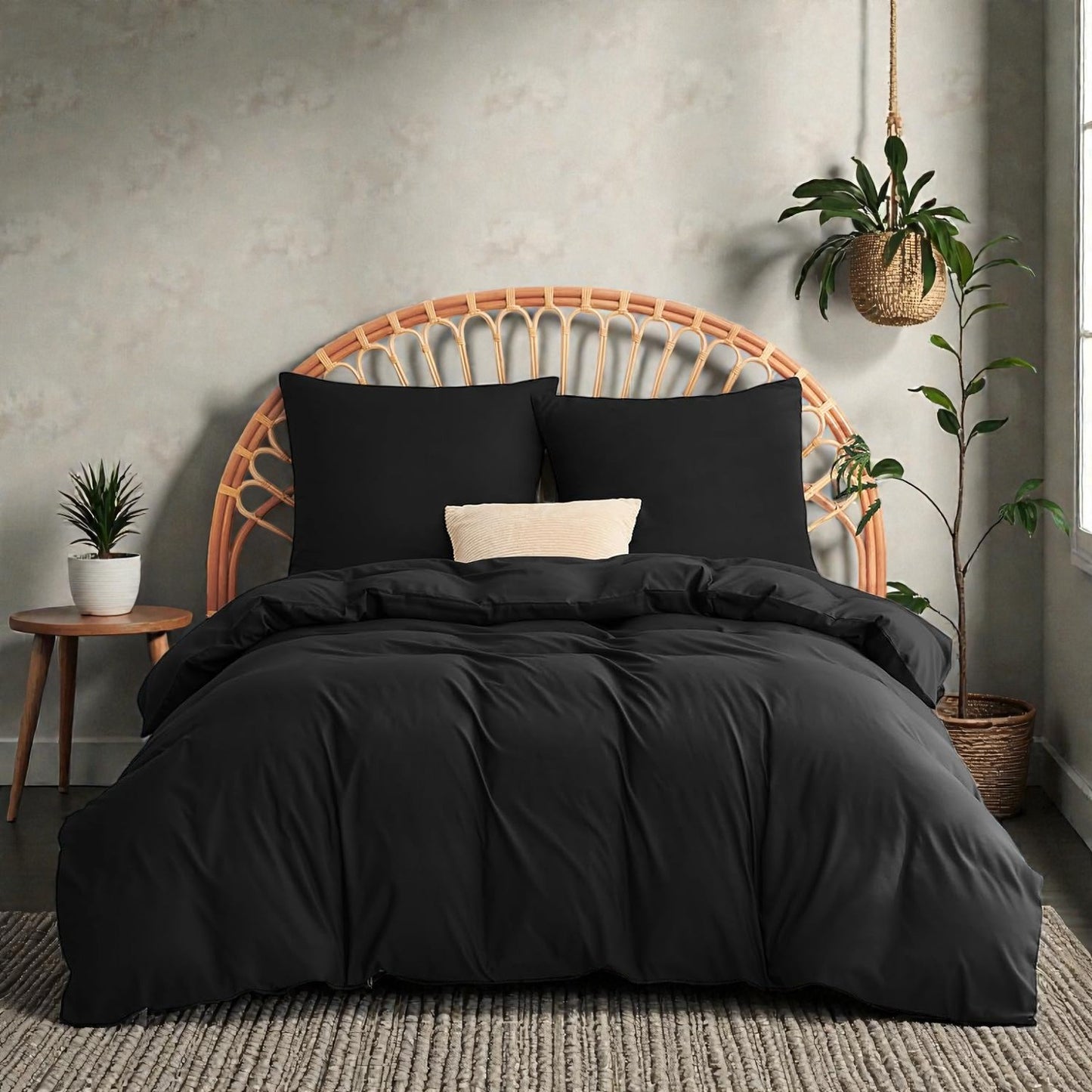 Eterna Series 57 Thread Count 100% Cotton Duvet Cover Set – Double, with Fitted Sheet, Breathable Luxury Densely Woven