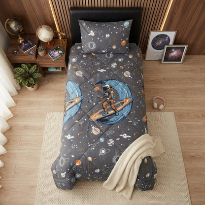 Astronot Uzay Temalı Tek Kişilik Wellsoft Yorgan ve Yastık Kılıfı Seti (155x195 cm)
